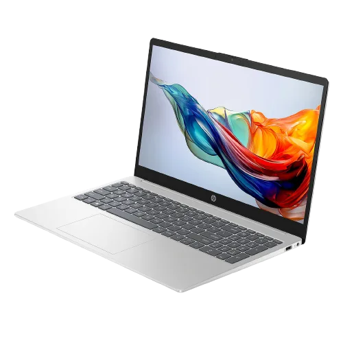 لابتوب HP 15-fd0445nr بشاشة 15.6 بوصة، لون فضي، معالج Intel Core i5-1235U، ذاكرة 8GB RAM، وحدة تخزين SSD سعة 256GB، يعمل بنظام Windows 11.